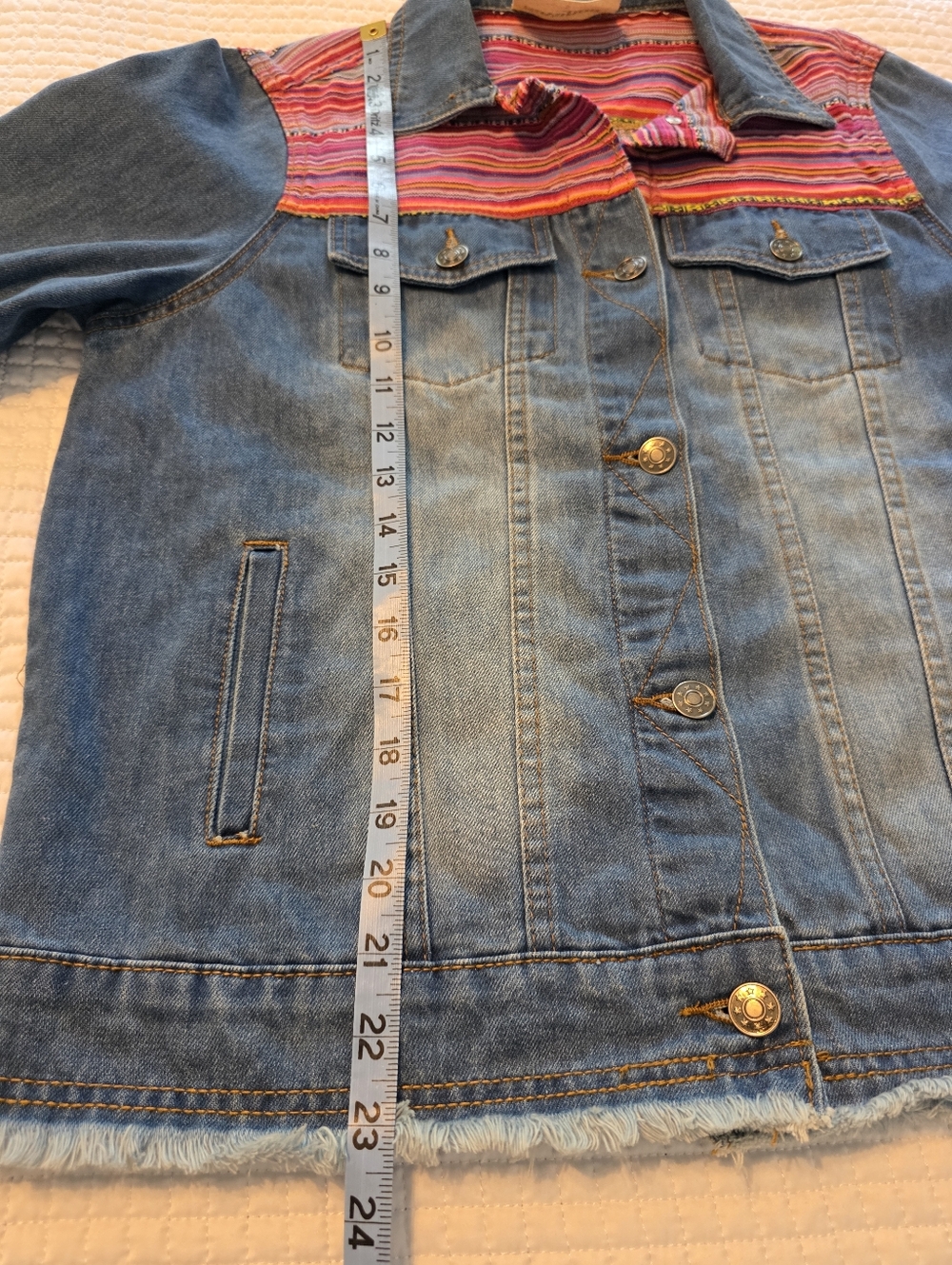 Savanna Jane Denim Western Jacket with Pink & Red Striped Yoke Embroidered Back - Picture 13 of 14